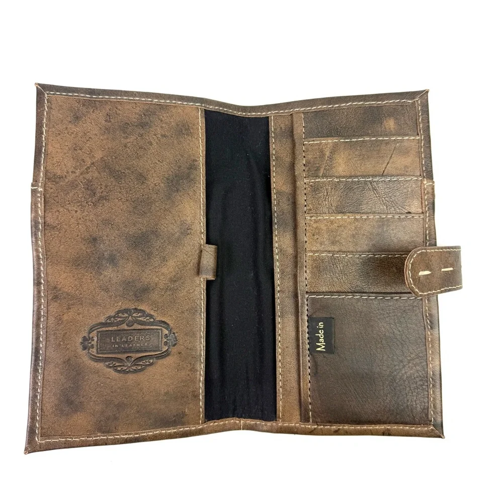 Leaders In Leather Wallet Handmade Tooled Wildflower‎ Design Brown Brand New